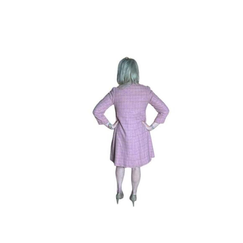 Vintage Womens Pink Plaid Coat Dress Set Double Breasted Jacket - Picture 3 of 12